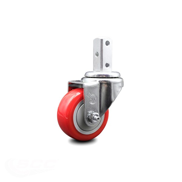 3.5 Inch Red Polyurethane Wheel Swivel 3/4 Inch Square Stem Caster SCC
